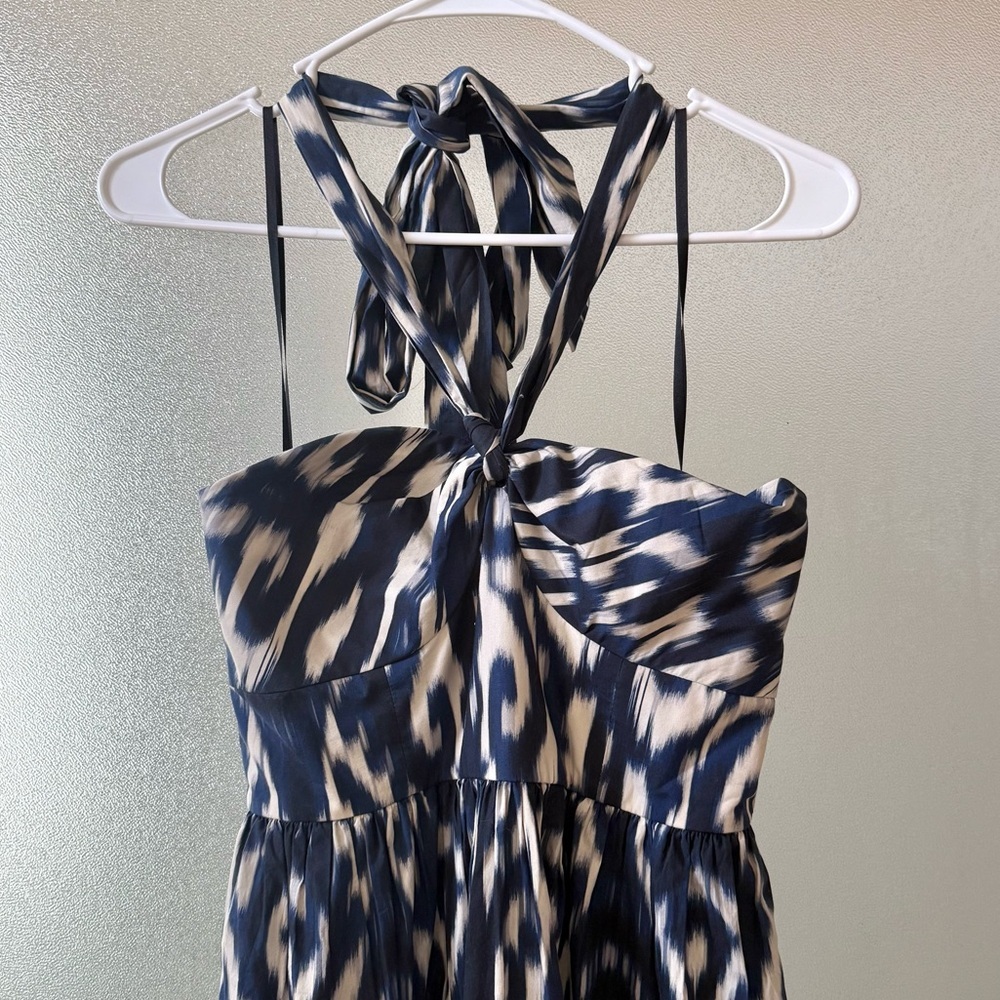 CARA CARA Piana Halter Tiered Maxi Dress in Ikat Navy Sz 4 - Picture 4 of 8